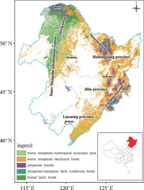 The location and distribution of main forests in Northeast China (based ...