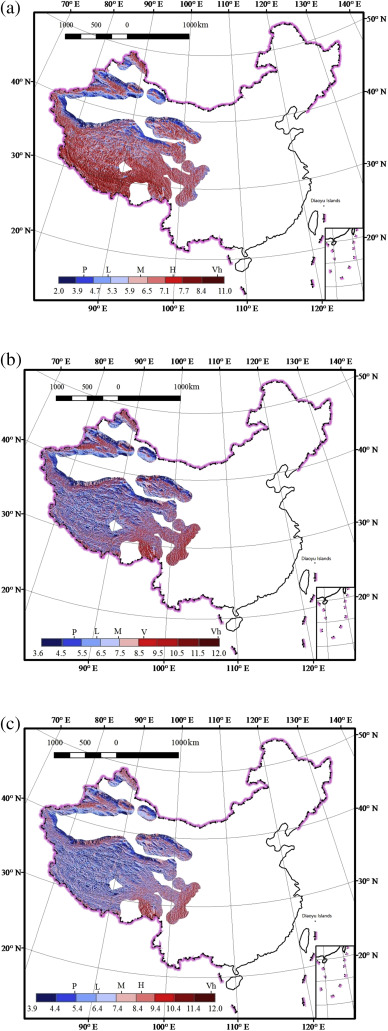 Glacier vulnerability level and distribution in China in (a) 1961–2007, (b) the ...