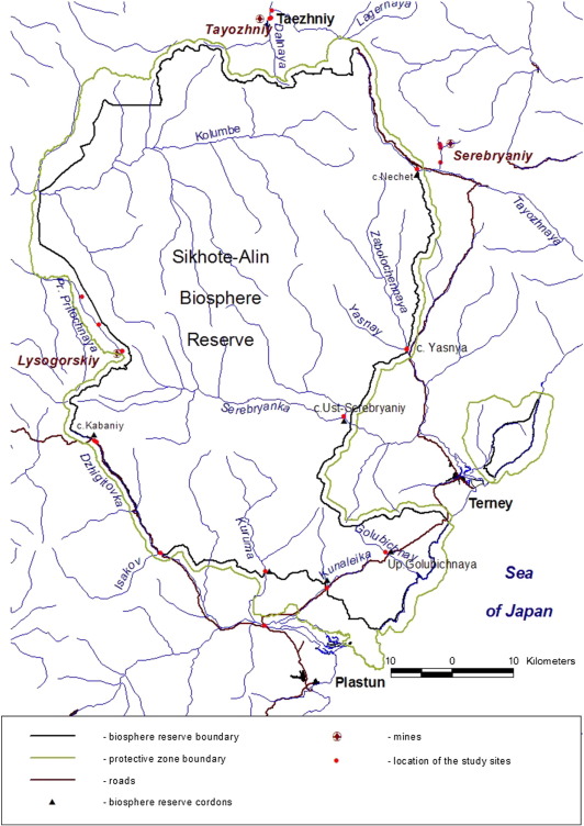 The map of the sampling locations of the bottom sediments in watercourses and ...