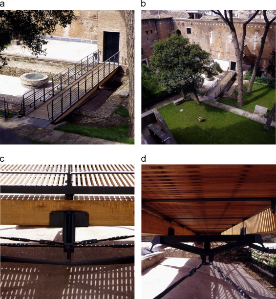 (a–d) Catwalk within the Giardino delle Milizie as seen from above; Details of ...