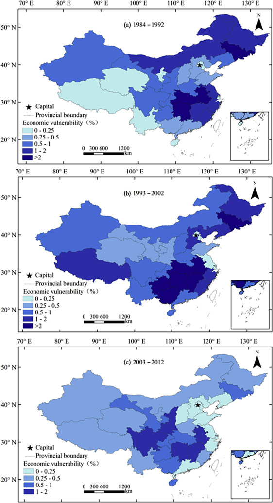 Spatial variation of the economic vulnerability to floods in China during the ...