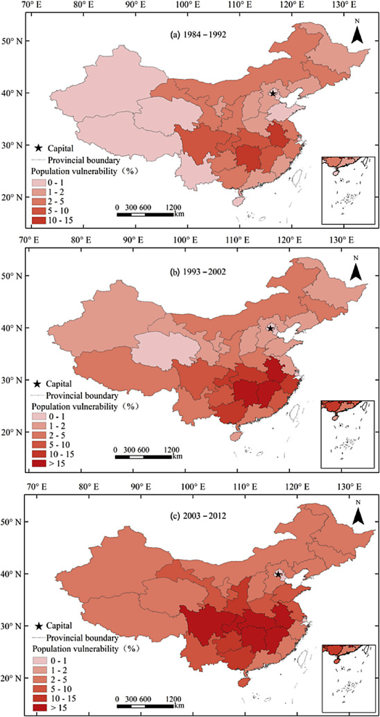 Spatial variation of the population vulnerability to floods in China during the ...