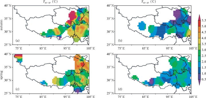 Spatial distribution of the mean daily air temperature differences between RP ...