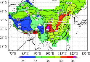 Climatological distribution of the TOR over China 15°–49.5°N during 1979–2005 ...
