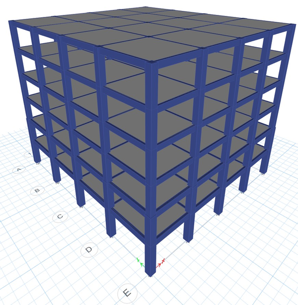 Representación conceptual del modelo numérico del edificio aislado desarrollado en ETABS.