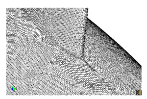 Detail of the mesh used in the analysis of the E0D0 case, around keel-bulb union
