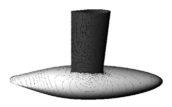 E25D2 8kn. Pressure contours on bulb