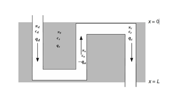 Diagrama del modelo de cuatro compartimentos del asa de Henle [7]. 